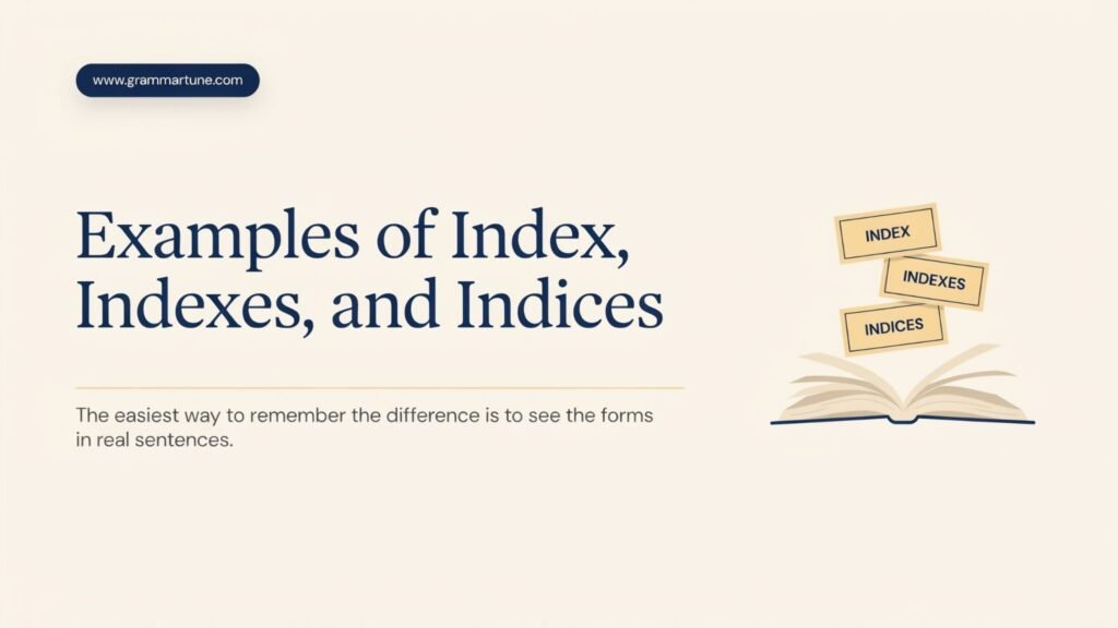 Examples of Index, Indexes, and Indices